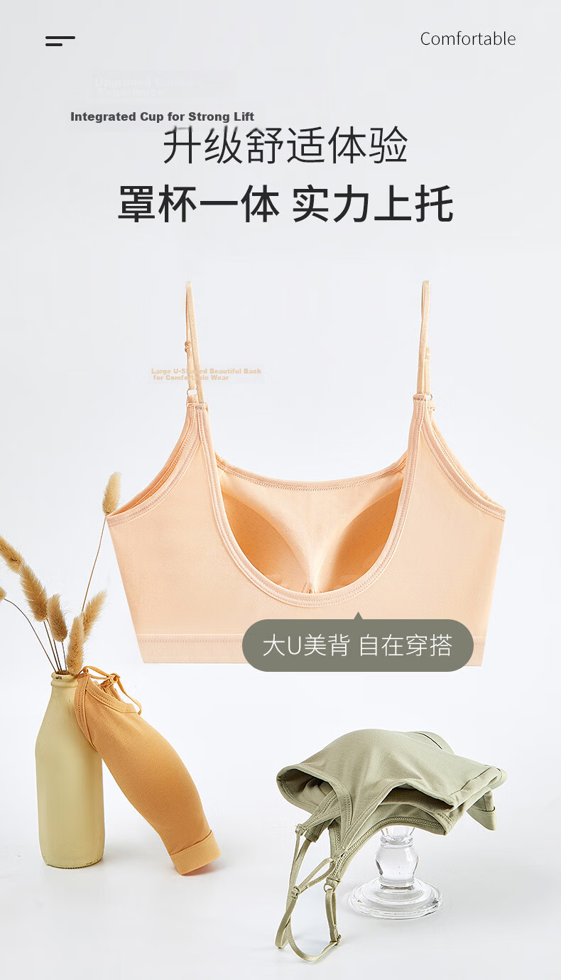GUJIN Women's Back Beauty Bra 2026 Cotton Strapless Vest Summer Thin Large Chest Minimizing Push-Up Bra 6