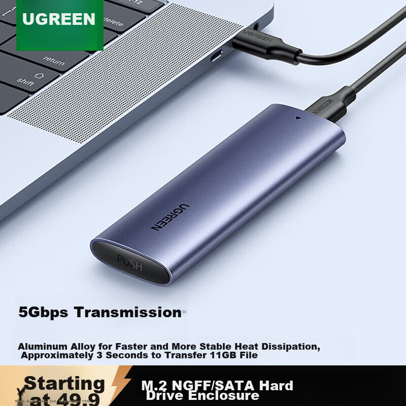 UGREEN M.2 SATA/NGFF External SSD Enclosure USB 3.0 Interface Compatible with Desktop Laptop Apple 16 External Hard Drive Case