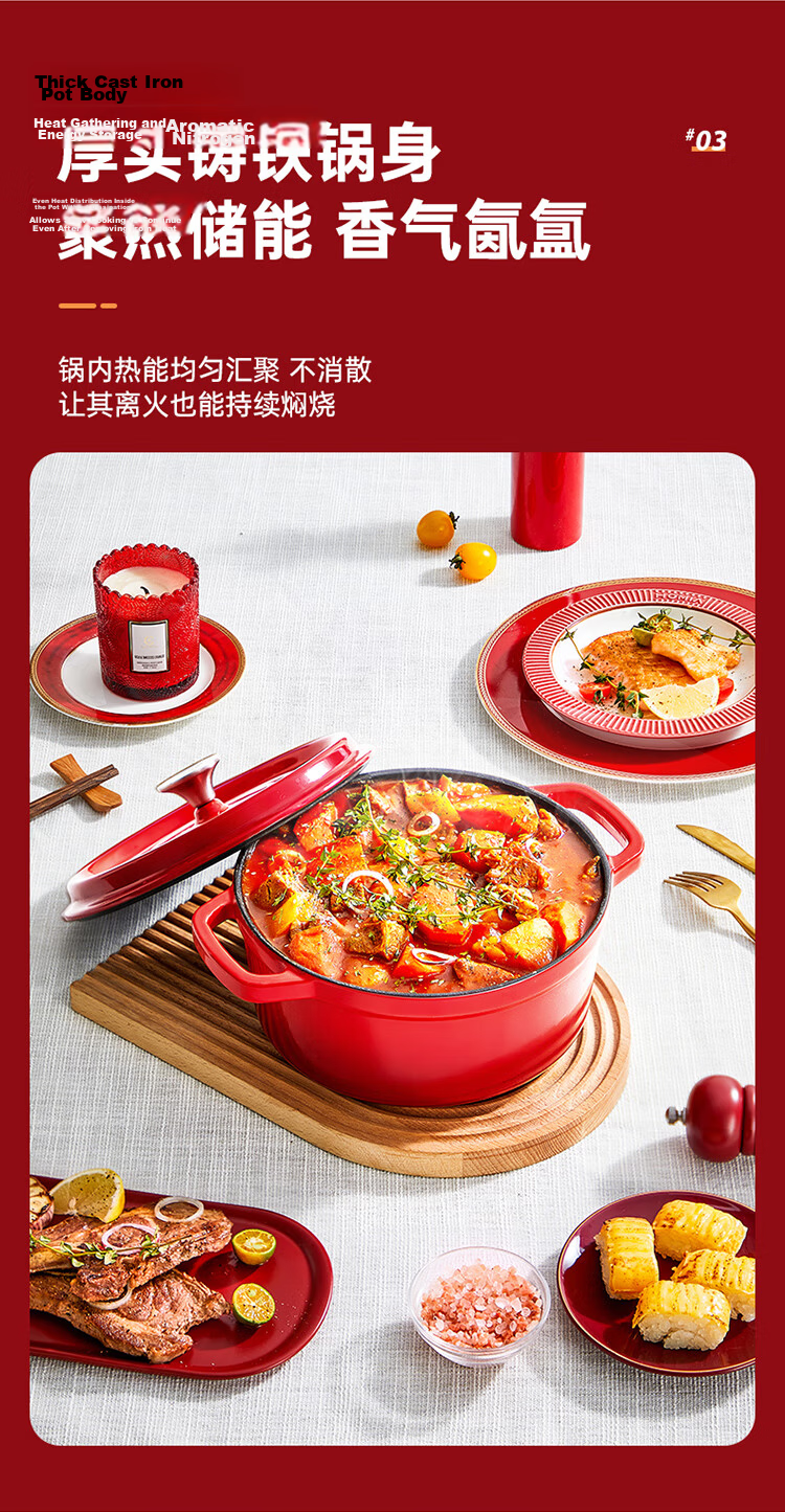 COOKER KING Enamel Cast Iron Pot, Household Stew Pot, Casserole Pot, Soup Pot, Braising Pot, Suitable for Induction And Gas Stoves, 22cm 6