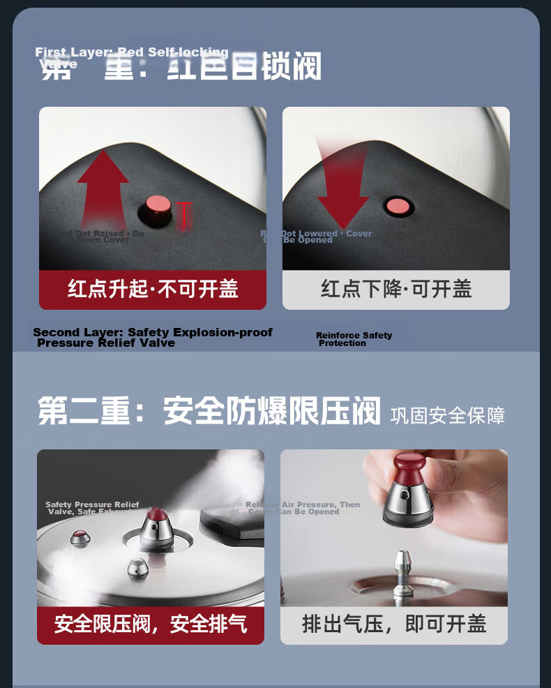 ASD High-Pressure Cooker Explosion-Proof 304 Stainless Steel Household Pressure Cooker Gas Stove and Induction Cooker Compatible 24cm YS24A13WG 9