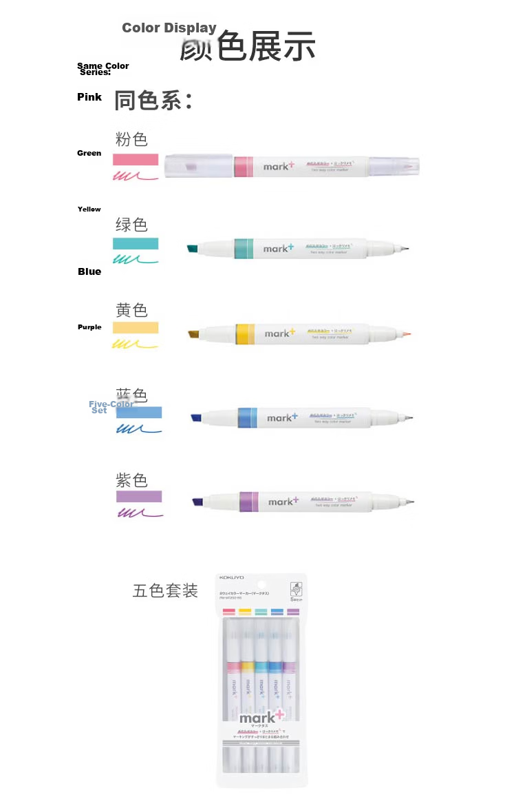 KOKUYO Imported Mark+ Colorful Marker Pens for Students to Highlight And Mark Important Points, Fluorescent Pen, Double-Ended, Green, 1 Piece PM-MT200G 6