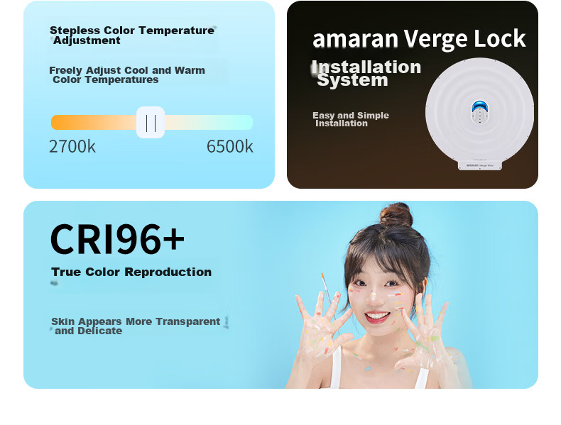 AMARAN Aputure Fill Light Verge Max Circular Illuminated Beauty Desktop Panel Light, Dual Color Temperature for Live Streaming Video Photography Lighting, White 3