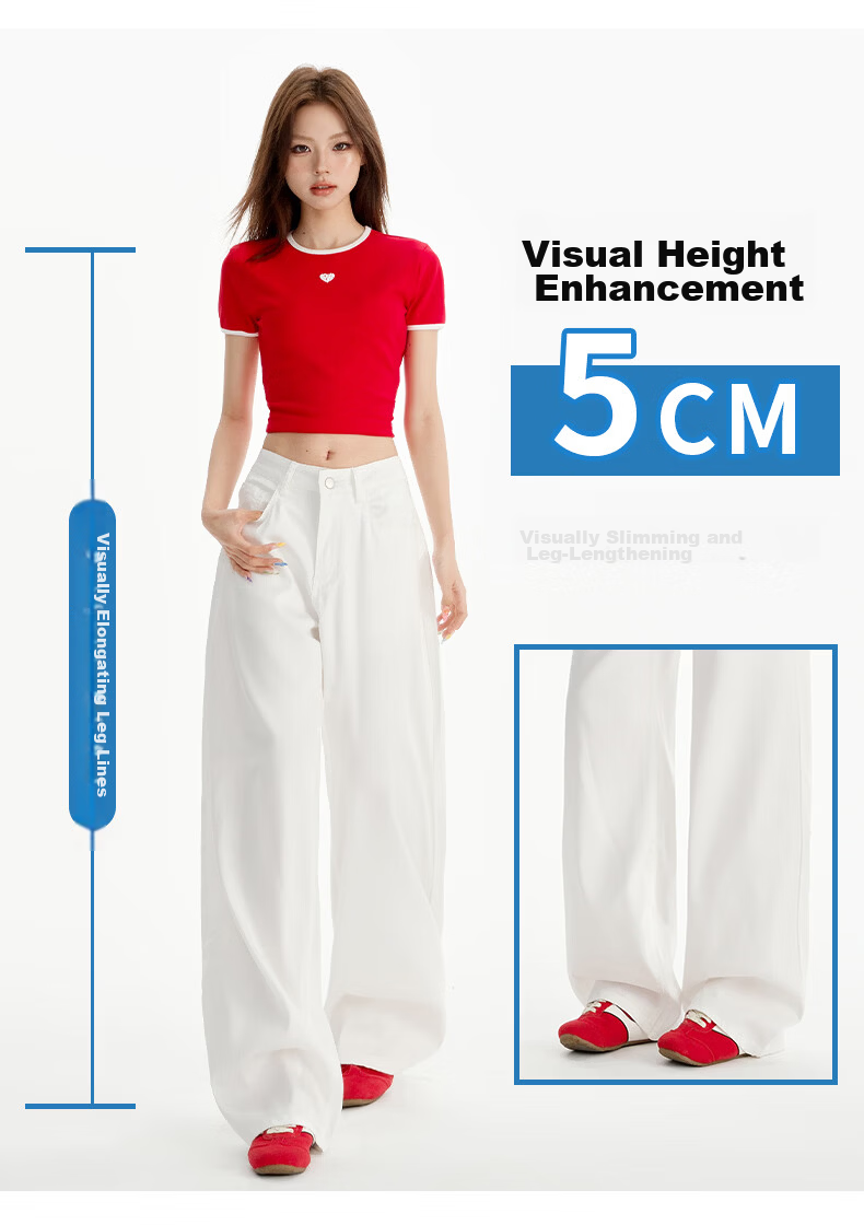 Jeanswest Women's Summer Thin Tencel Wide-Leg High-Waist Draped Ice Silk Straight-Leg Floor-Length White Tencel Pants 2XL 5