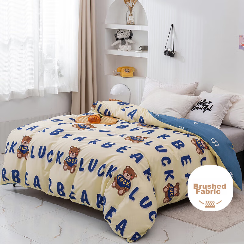 AVIVI Washed Cotton Flannel Duvet Cover Single Dorm Bedding 150x200cm Blue Floral