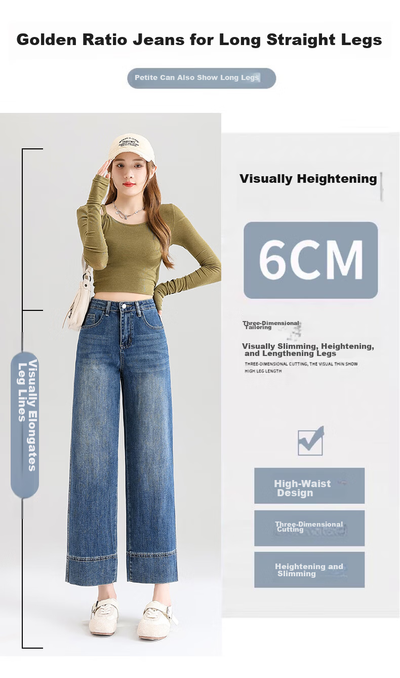 Jeanswest Women's Spring Summer Loose High Waist Slim Casual Straight Leg Cropped Cuffed Wide Leg Jeans Retro Blue XL 3