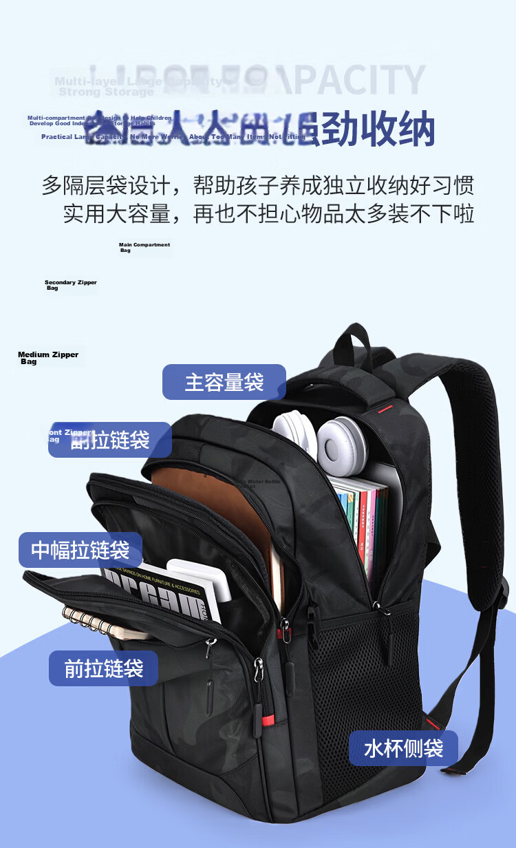 Warrior Large Capacity Backpack for Boys Middle School High School Students 2026 New Student Travel Laptop Bag 6
