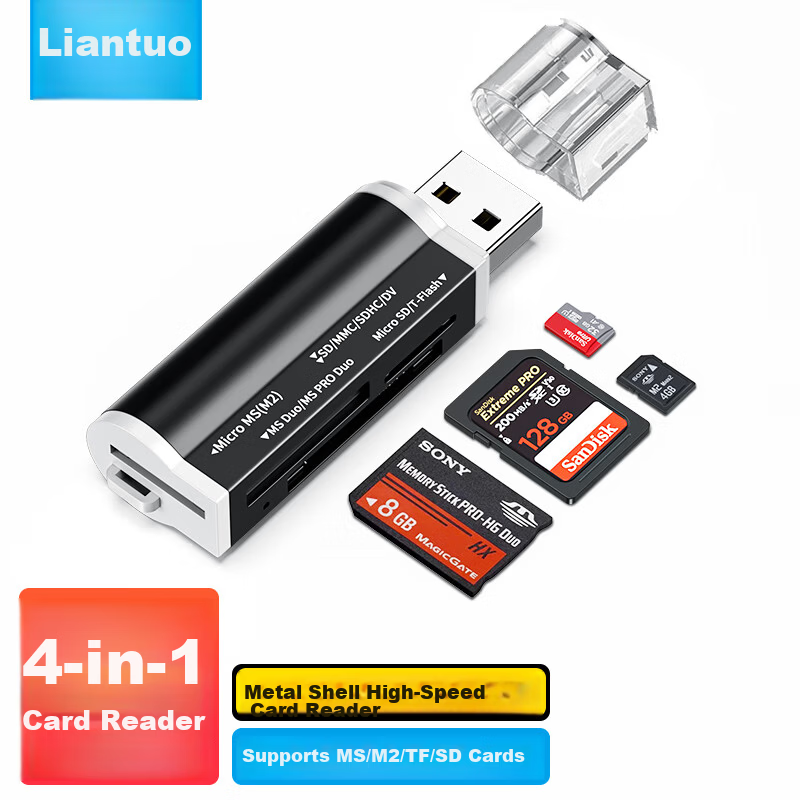 Liantuo USB Multi-Function High-Speed Card Reader SD/TF/CF/XD/MS Cards Support Sony Memory Stick Camera Camcorder PS5 Game Console