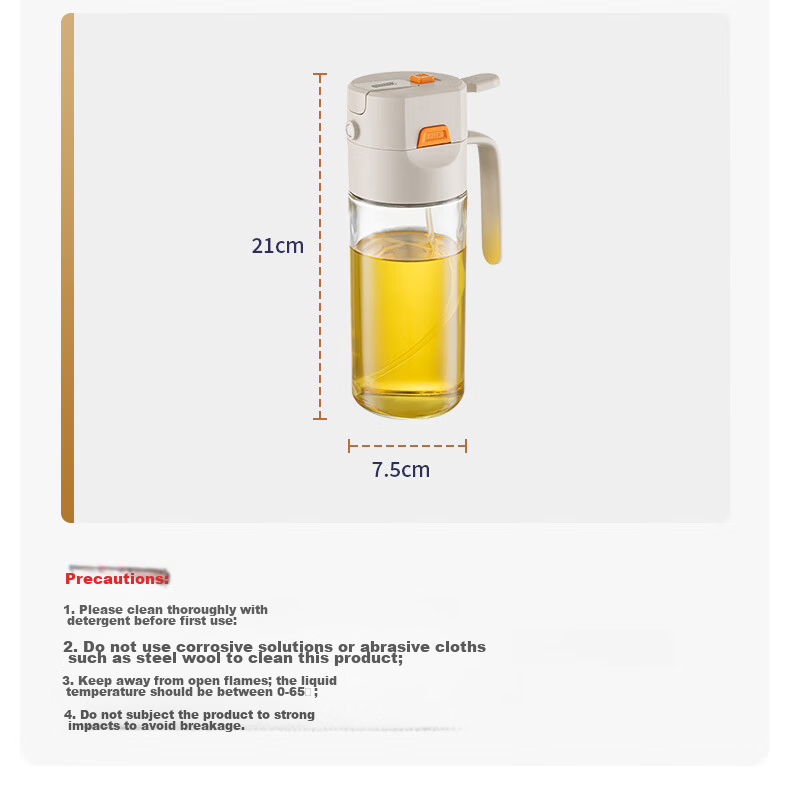 Taili Oil Bottle Spray Dual-Use Atomized Edible Oil Glass Dispenser Kitchen Household Non-Greasy 15