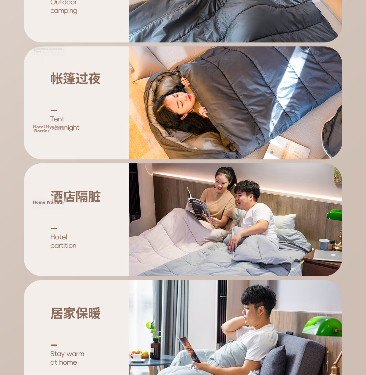 Beishanlang Outdoor Sleeping Bag Adult Winter Warm Extra Wide Envelope Cotton Sleeping Bag Camping Thickened Universal Gray -2.5 24