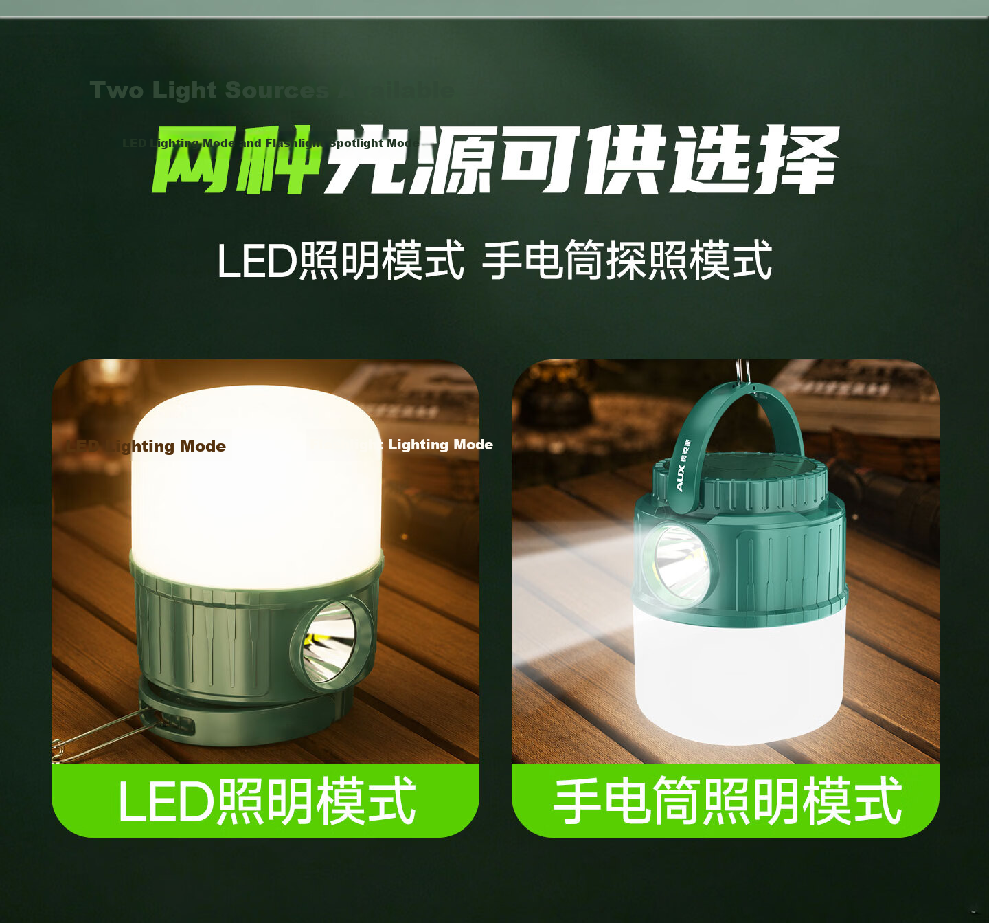 AUX Camping Lantern Outdoor Long-lasting Rechargeable Lighting Tent Atmosphere Night Market Stall Light 9