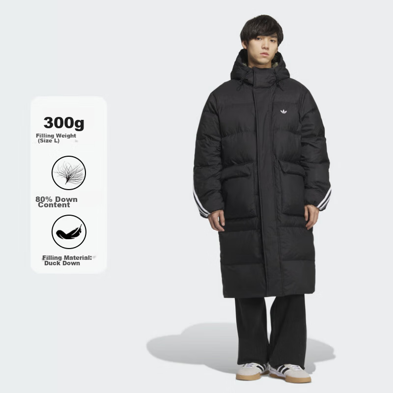 Adidas Originals Unisex 3S LONG DOWN U Long Down Jacket KC2564 Black L