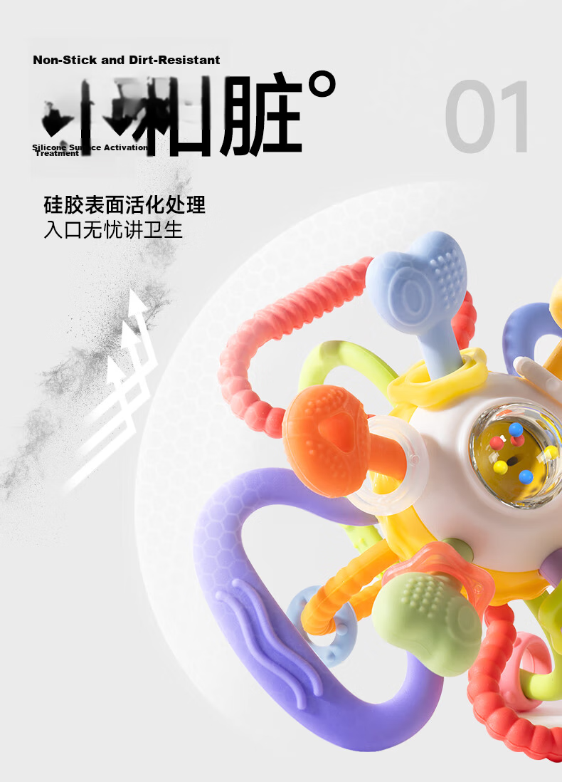 LUSN Manhattan Handheld Teething Ball Baby Teether 0-6 Months Food-Grade Chewable Oral Sensory Grasping Toy 9