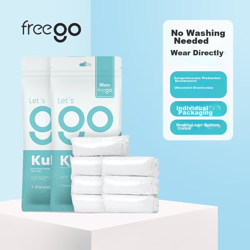 Freego Disposable Men's Underwear 7-Pack with Double Fly, Individually Wrapped, Wash-Free, Portable Travel Supplies for Business Trips and Outdoor Activities, XXL