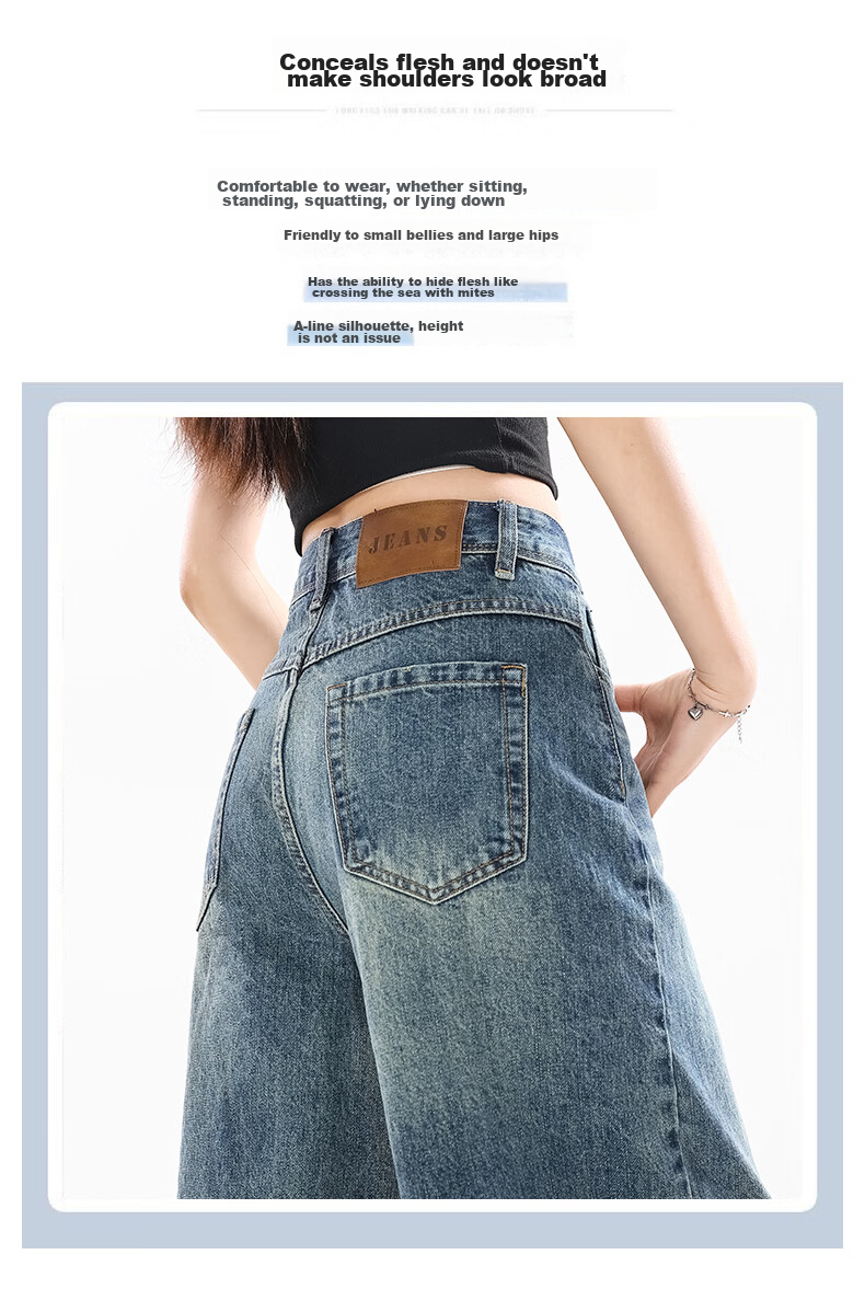 Jeanswest Women's Summer 2026 High-Waist Loose Fit Retro Blue Wide-Leg Cropped Denim Shorts S 2