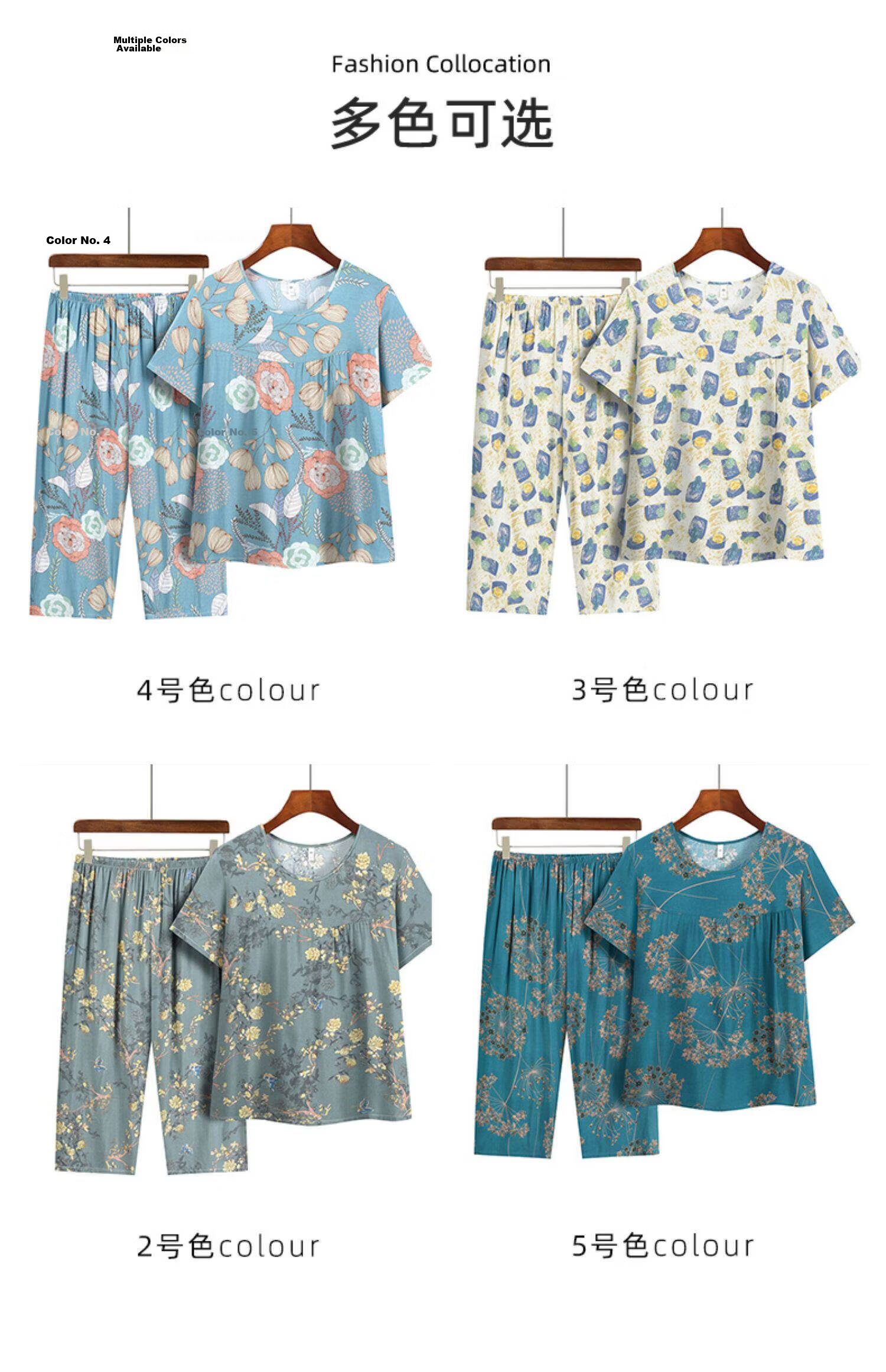 Fengxiao Grandma Summer New Set Cotton Silk Short Sleeve Two-Piece Suit Middle-Aged and Elderly Mom Clothes for 50-60 Years Old 6