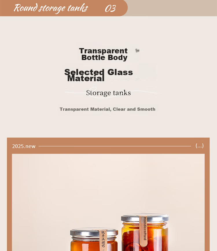 Baijie Glass Sealed Jar 500ml*6 for Stewing Yellow Peach Honey Canning, Jam, Chili Sauce, Laba Garlic 10
