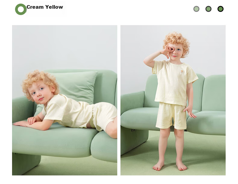 Betis Kids Summer Pajama Set Short Sleeve Cotton Breathable Cool Homewear for Boys and Girls 26