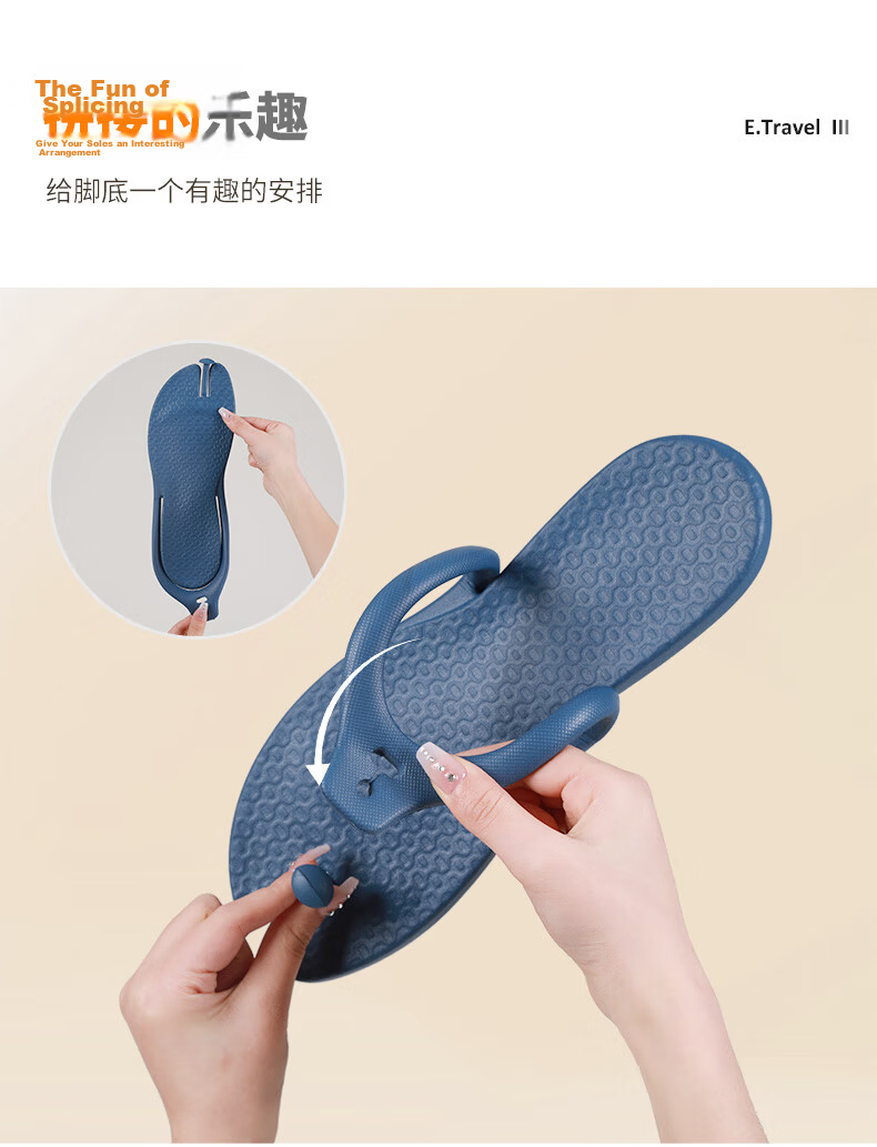 Etravel Foldable Travel Slippers Lightweight Non-Slip Portable Flip Flops Beach Bathroom Sandals for Men and Women Navy XL 9