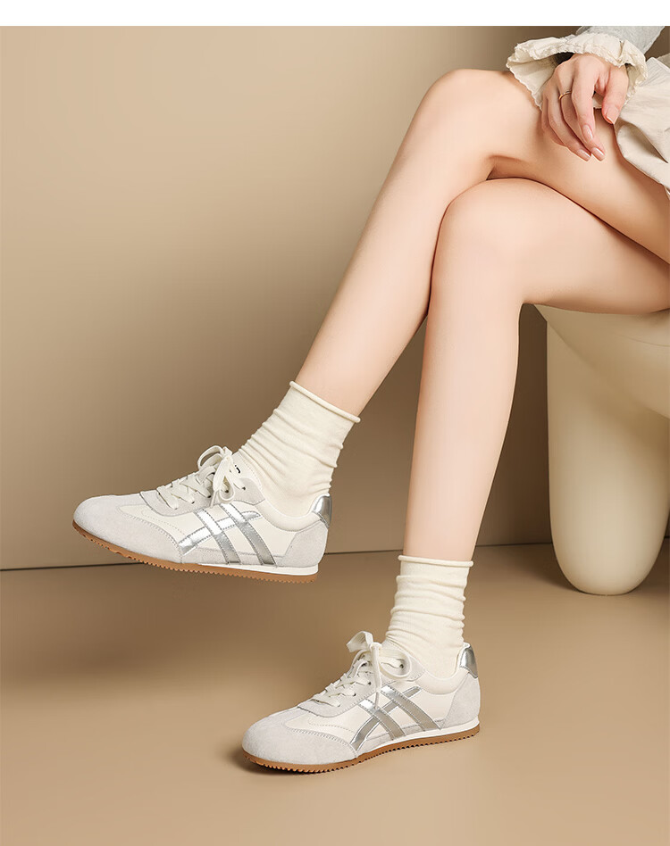 ZHR Mango Head German Shepherd Training Shoes Women Retro Flat Sports Shoes Soft Sole Casual Breathable Women's Shoes BT213 Beige Silver Size 36 20