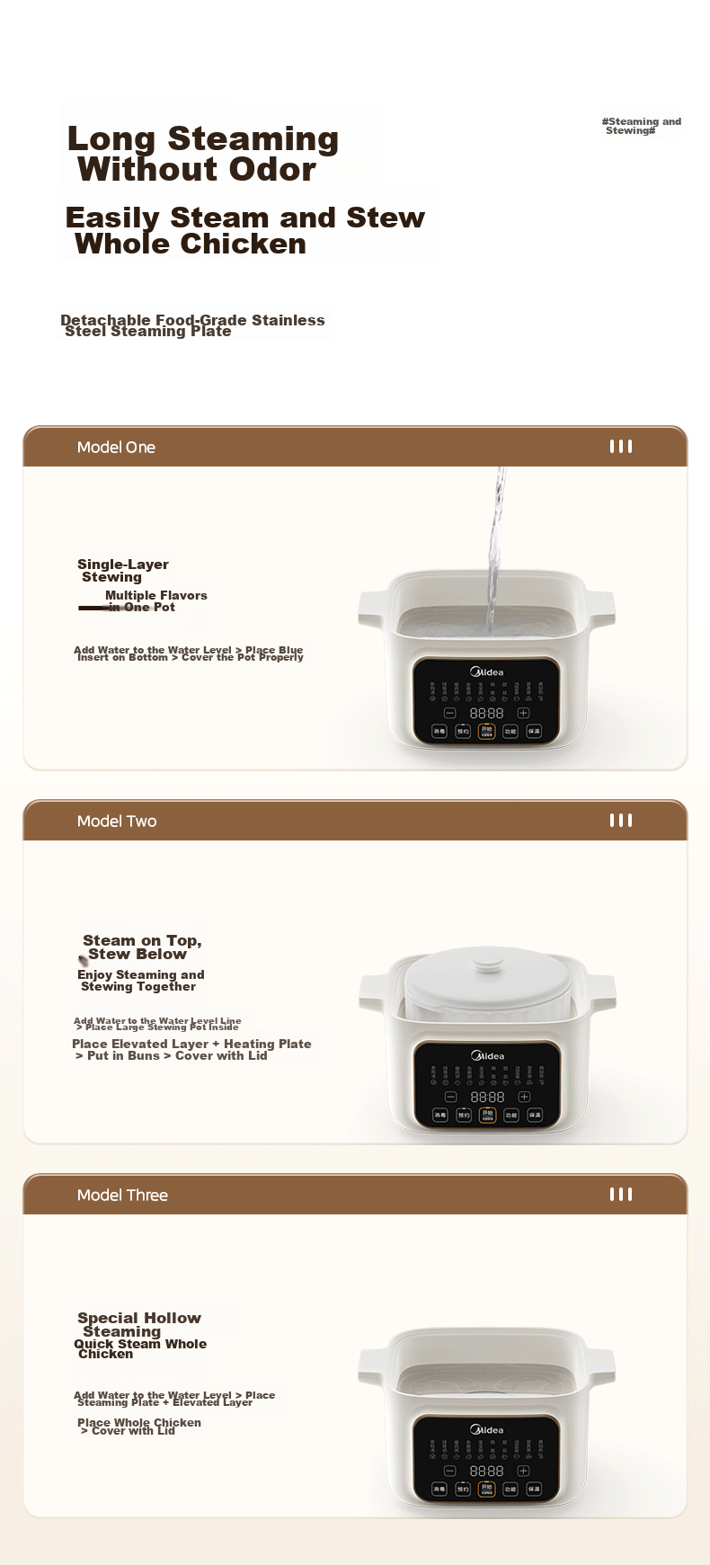 Midea Electric Stew Pot, Steamer Pot, Cooking Pot, Baby Food Steaming And Stewing All-In Electric Stew Cup, Soup Pot, Non-Coated Stainless Steel Electric Hot Pot, Baby Food Pot, Porridge Cooker, Double Boiler, Direct Stewing Soup Pot DZE1088 7