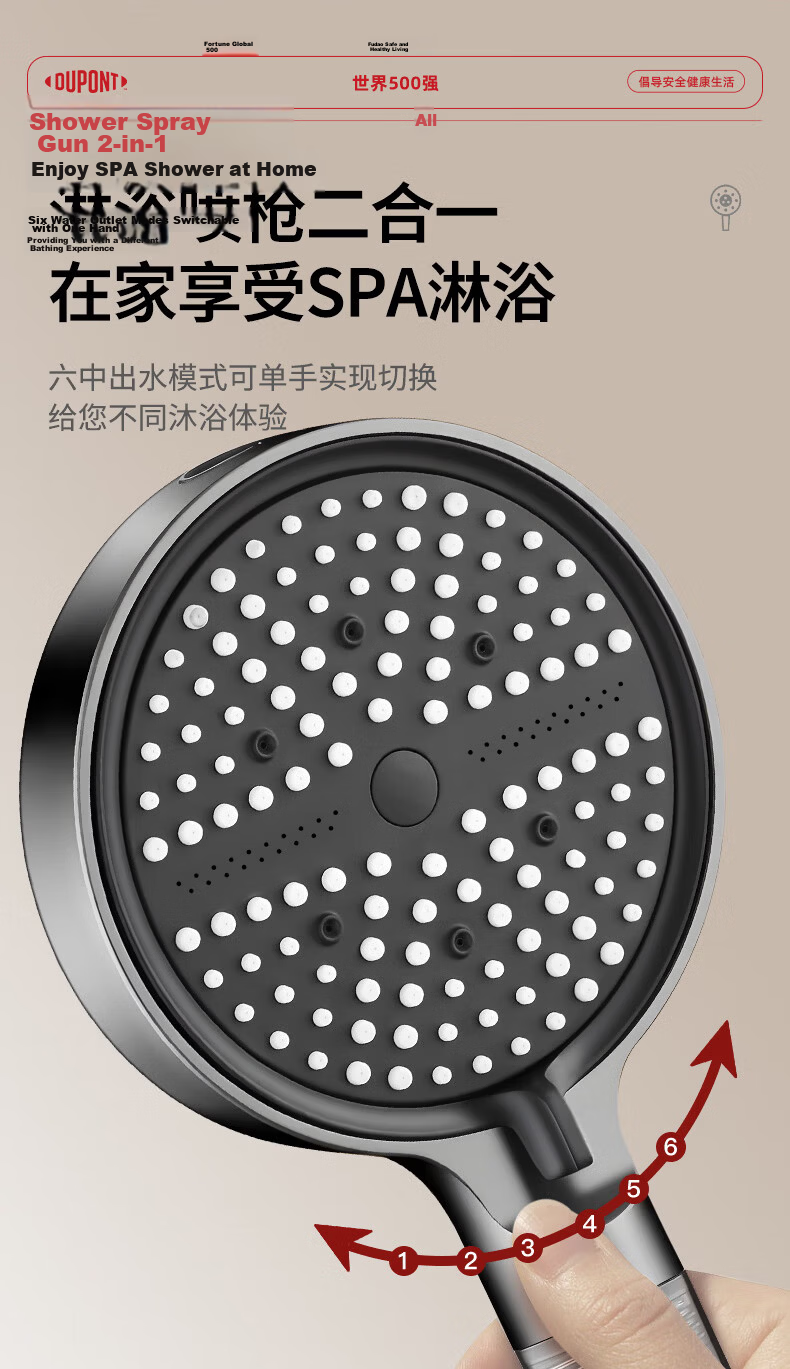 DU PONT Fortune Global 500 Gunmetal Gray Pressurized Shower Head Set with Filter Handheld Shower Head Complete Set 11