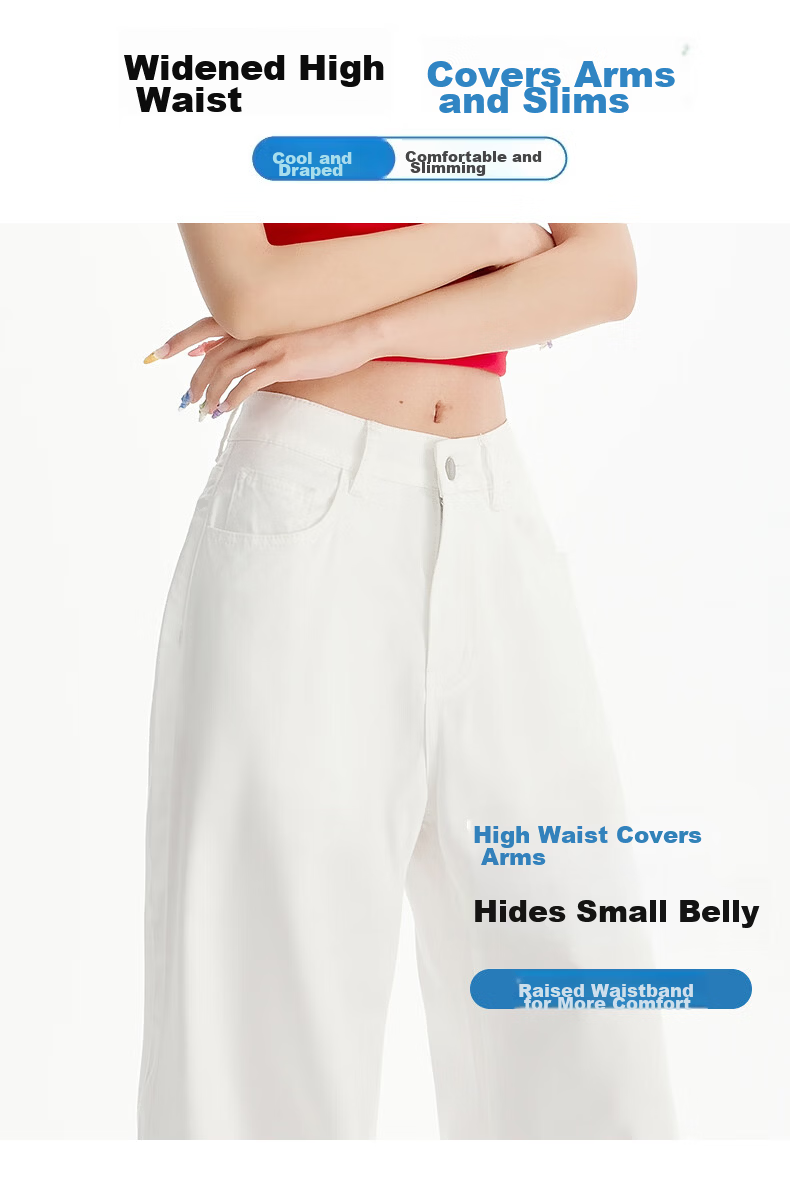 Jeanswest Women's Summer Thin Tencel Wide-Leg High-Waist Draped Ice Silk Straight-Leg Floor-Length White Tencel Pants 2XL 4