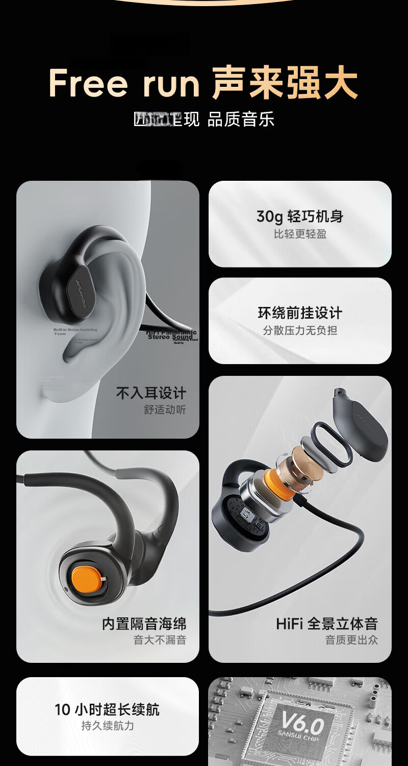SANSUI W156 Pro Bone Conduction Bluetooth Earphones IPX8 Waterproof Wireless Sports Running Non-In-Ear Cycling with 32GB Memory 6