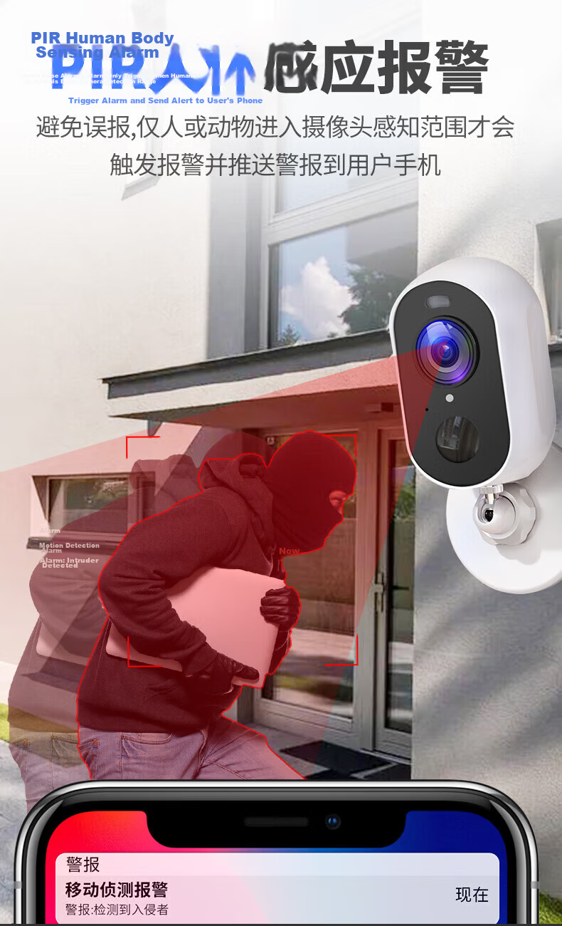 Leiweishi Wireless Battery-Powered 5G Home Door Camera with WiFi, Remote Mobile Monitoring, 360° Panoramic View, Night Vision, No Power Plug Needed, Indoor and Outdoor Use 7
