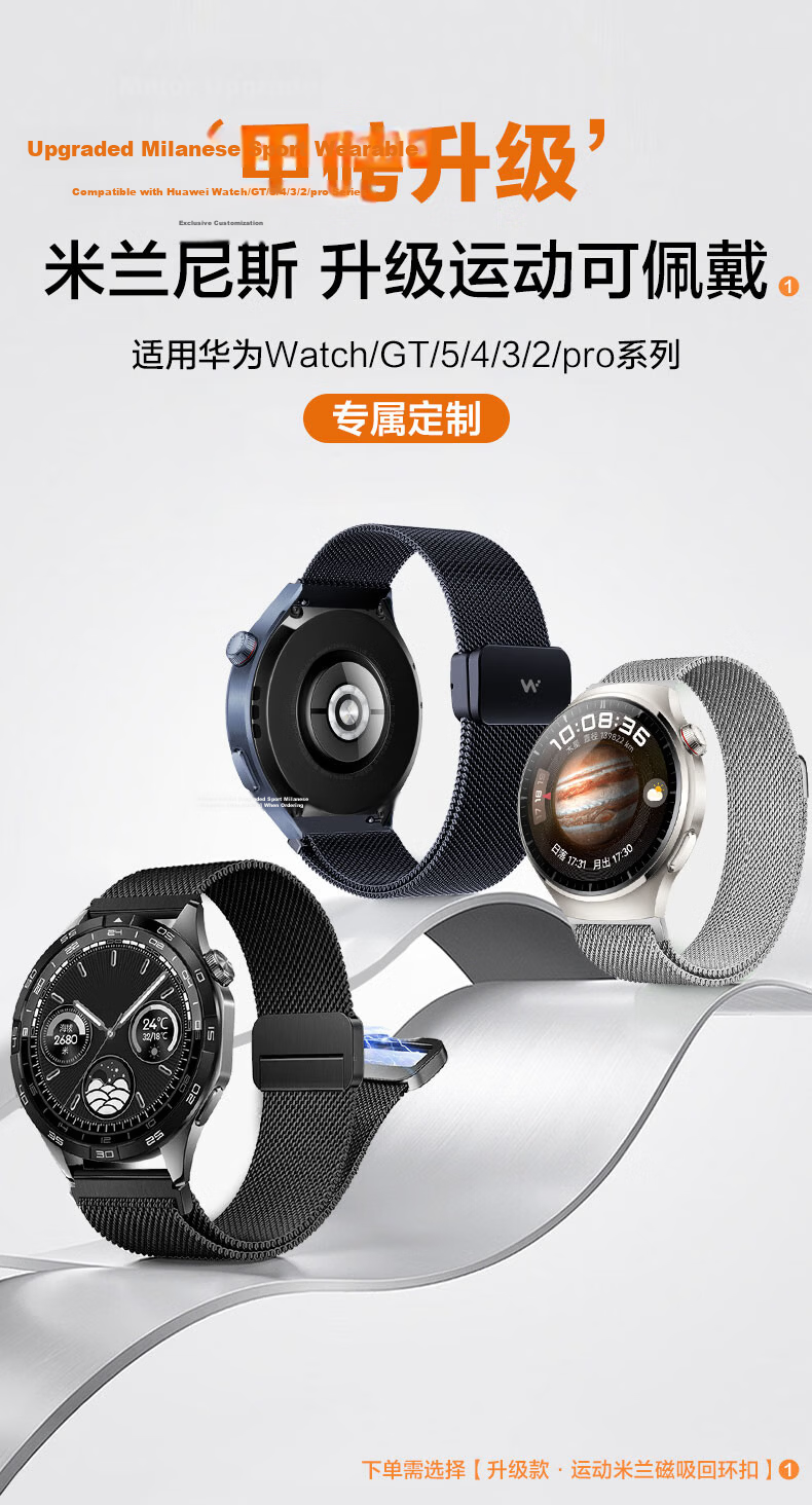 Watchbond Compatible with Huawei Watch GT7 Strap, Suitable for Watch6pro/GT6/5/4/3/Watch5/GT6Pro, Milanese Magnetic Metal Sports Style 46mm Strap 5