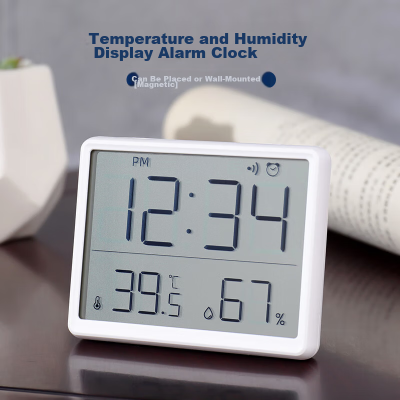 Hense Indoor Temperature and Humidity Clock Alarm Kitchen Clock Refrigerator Magnet Electronic Clock Desktop Clock Electronic Watch Wall Clock Table Clock HA8218 White Back to School Season