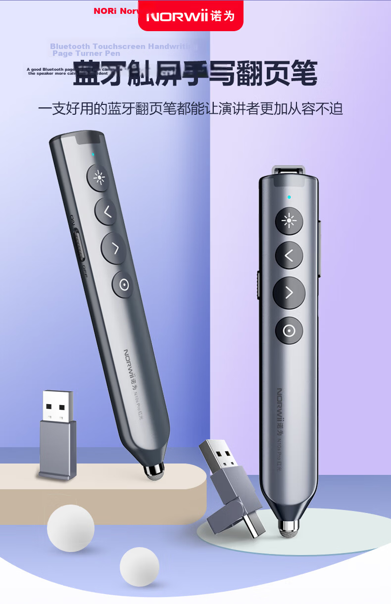 Nuowei Bluetooth Laser Pointer PPT Clicker Teacher Electronic Page Turner Digital Physics Dual Laser LED LCD Screen Seewo Whiteboard Honghe N95s BLE Dual-Head Version 2
