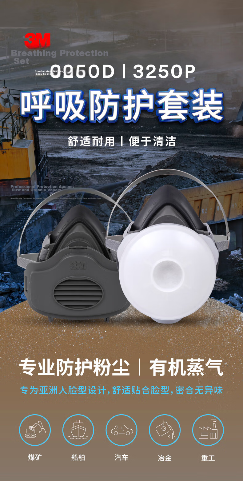 3M 3200 Gas Mask Respirator for Dust, Organic Gases, Chemical Spraying, Pesticide Application, Renovation Dust, And Other Fire Protection Masks 1