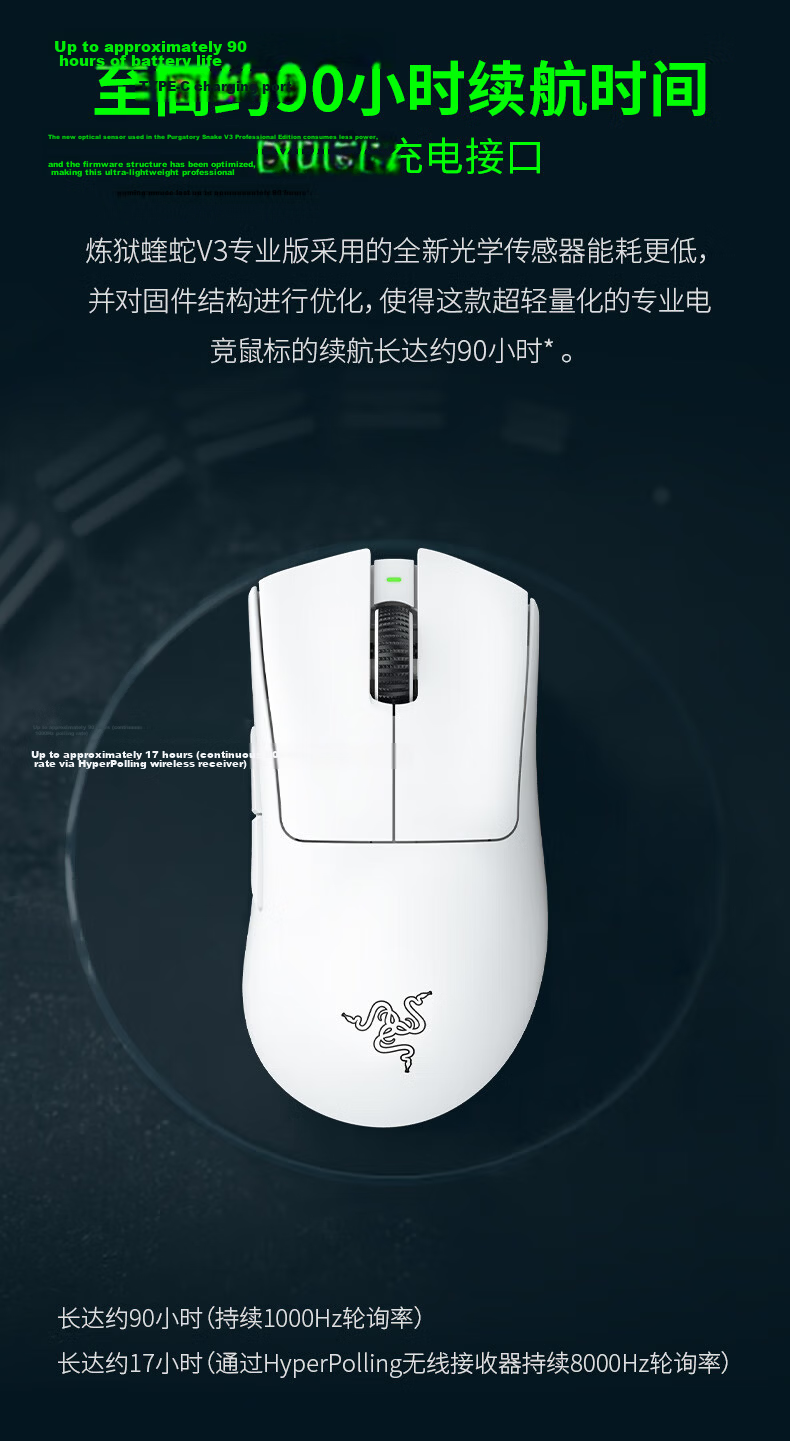 Razer Viper V3 Pro Wireless Mouse Lightweight Right-Handed Ergonomic Design Black (Special Anti-Slip Sticker + Type-C Charging Port) 6