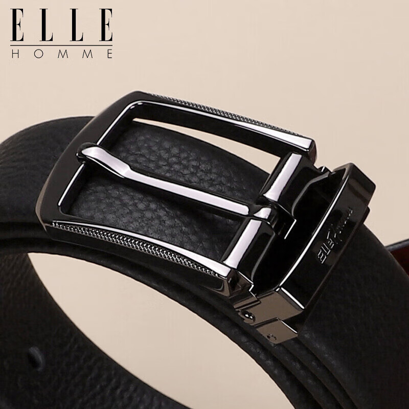 ELLE HOMME Men's Leather Belt, Fashionable Pin Buckle Waistband, Litchi Pattern Top-Grain Cowhide Casual Trouser Belt for Men, Birthday Gift for Me