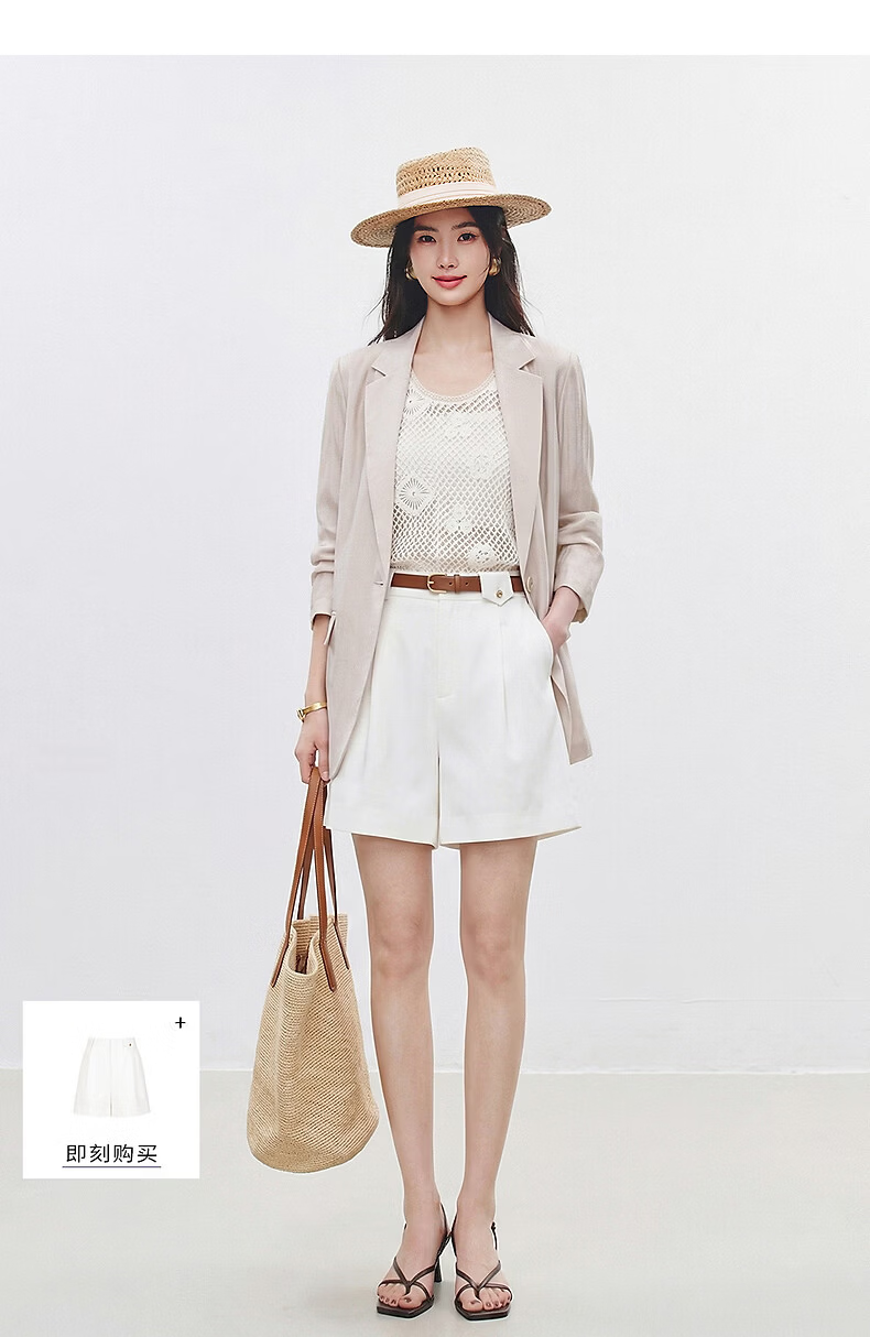 Yixiang Liying Lightweight Linen Blazer 2026 Summer New Loose Draped Short Jacket Beige 160/84A/M 28