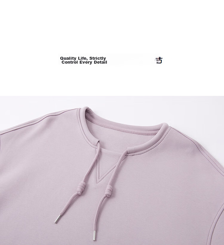 Demana [Comfort Elastic Air Layer] Spring Simple Style Round Neck Handmade Knot Drawstring Wide Shoulder Petite Women's Sweatshirt 14