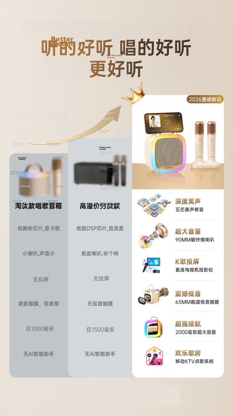 KINYO K88Ultra 2nd Gen All-in-One Karaoke Speaker System 2026 Home KTV Set Microphone Singing Device Bluetooth Speaker Karaoke TV Gift 3