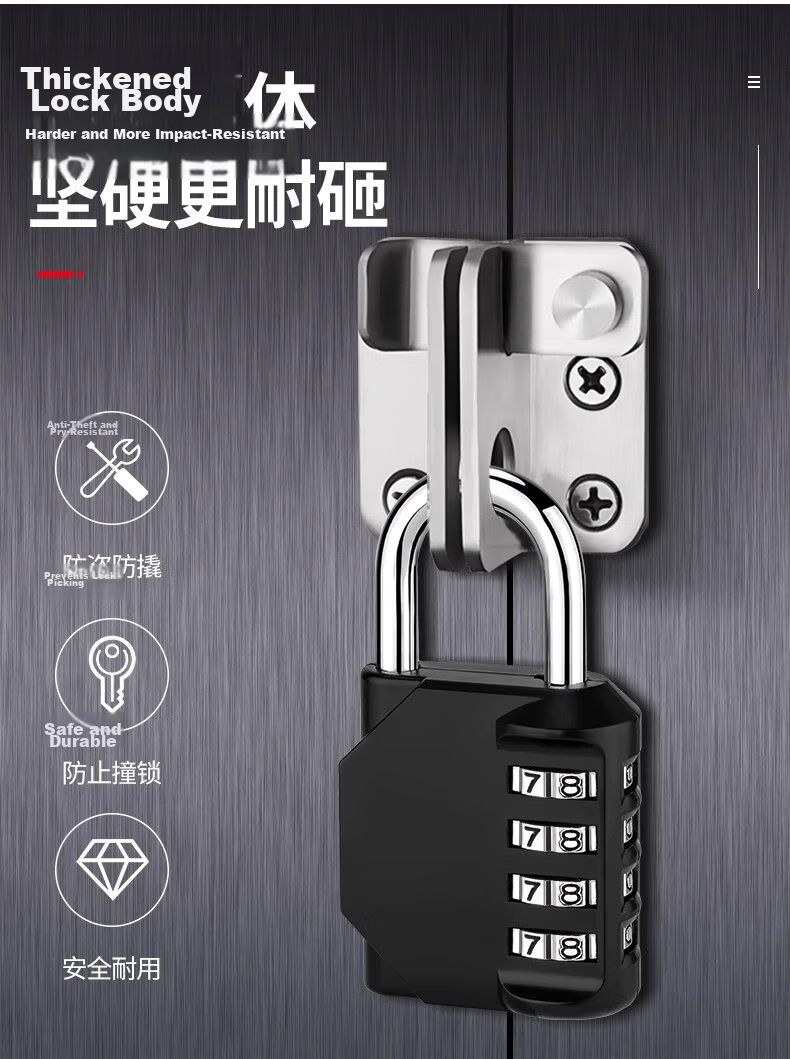 Auburn Combination Padlock 4-Digit Password Waterproof Rustproof Outdoor Use 1604 Black 6