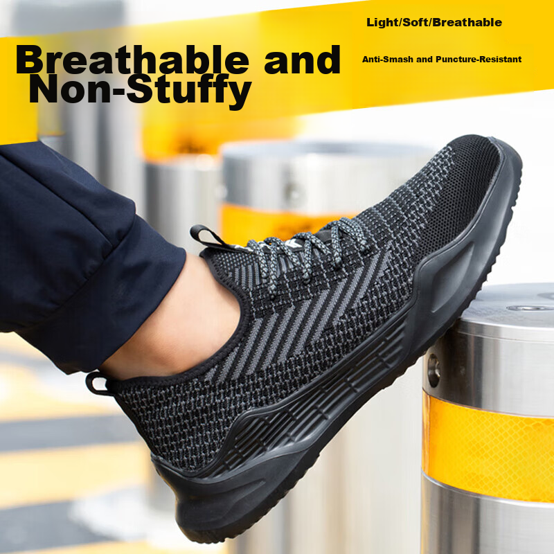 Jiuzhou Wolf Warrior Men's Breathable Protective Work Shoes Anti-Smash Anti-Puncture Kevlar Midsole Steel Toe Rubber-Plastic Sole Breathable Flyknit Mesh Safety Shoes Anti-Smash Anti-Puncture [All-Sea 4