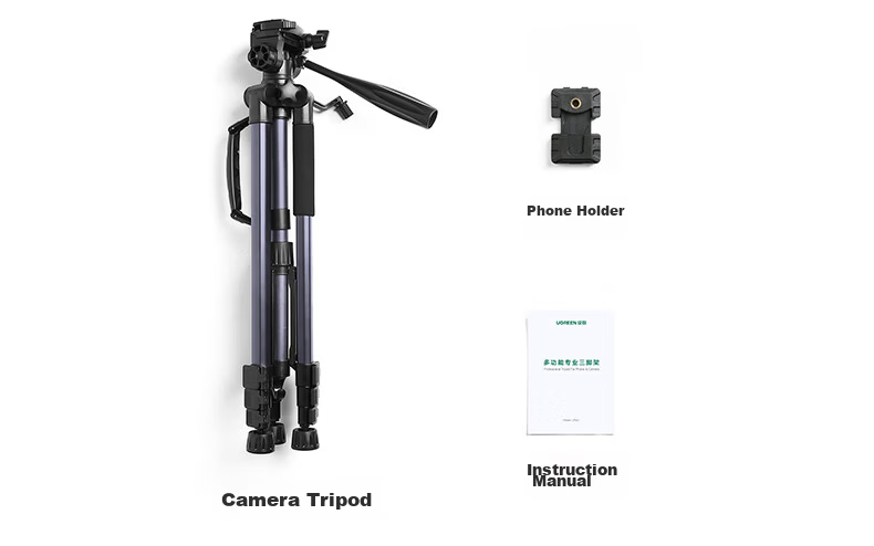 UGREEN Tripod Camera DSLR Mirrorless Professional Photography Tripod Live Streaming Video Photography Anti-Shake Ball Damping Gimbal Central Axis Inverted Aviation Aluminum Alloy 29