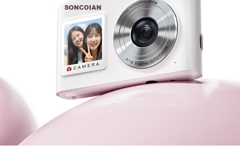 SONGDIAN Camera Student HD Travel Alternative CCD Upload to Phone Video Recording Selfie Vlog Compact Camera DC325 White 64GB Memory 3