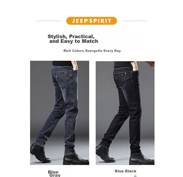JEEP SPIRIT Men's Jeans Autumn Korean Style Trendy Straight Slim Fit Pants Blue Gray 31 7