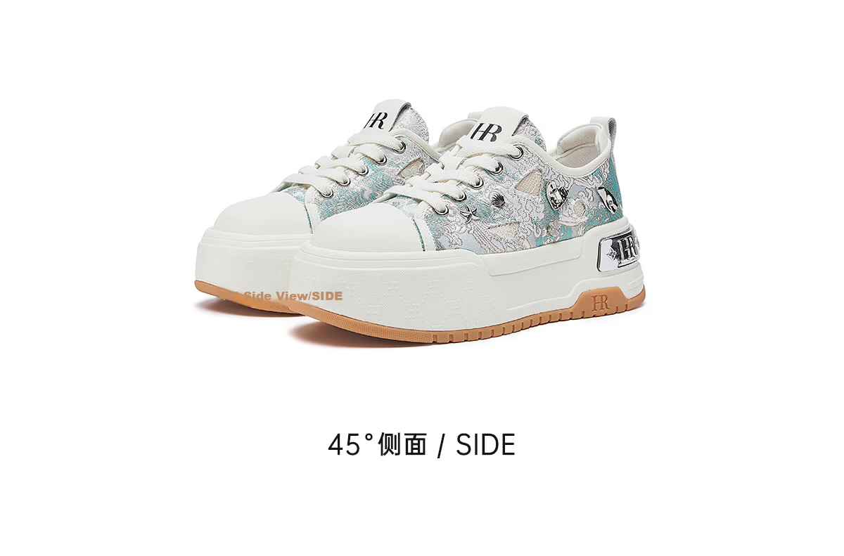 HR Helena Women's Shoes 2026 Early Spring New Thick Sole Casual Sneakers Embroidered Studs Versatile Light Green Size 38 9