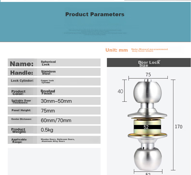 BLOSSOM Stainless Steel Spherical Lock Universal Indoor and Outdoor Wooden Door Lock Model 587 9