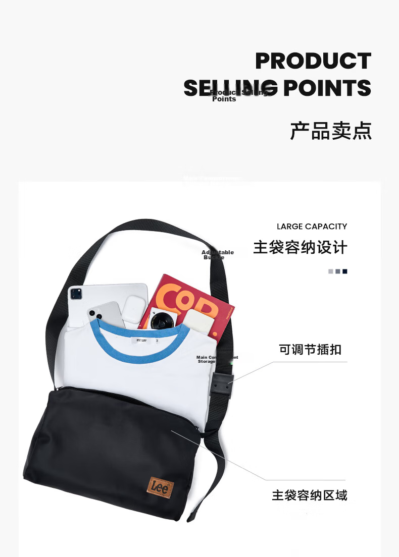 Lee Men's Crossbody Bag, Trendy Casual Shoulder Bag for Women, Outdoor Sports Large Capacity Messenger Bag, Black 6