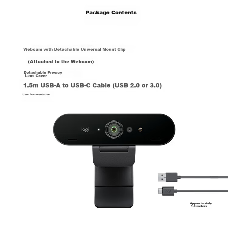 Logitech Brio 4K C1000e New Upgrade 4K RightLight Adaptive Lighting Streaming Webcam 90-Degree Wide Angle PC Video Camera 12