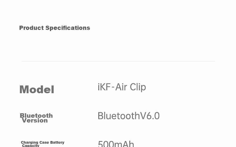 IKF AirClip Bluetooth Earclip Wireless Open Air Conduction Non-In-Ear HiFi Stereo Headphones Fitness Sports Long Battery Life Classic White 65