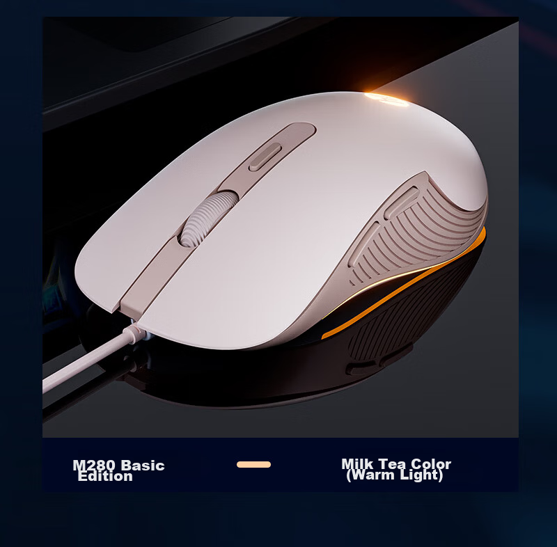 HP M280 Upgraded Wired Mouse RGB Lighting Silent Click for Laptop Desktop Office Gaming CF LOL PUBG Black Rose Red 7