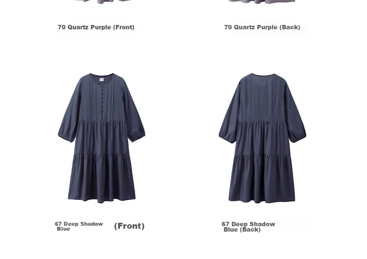 Giordano Women's Loose Pleated Striped Round Neck Half-Placket Dress 2026 Autumn 05466066 17