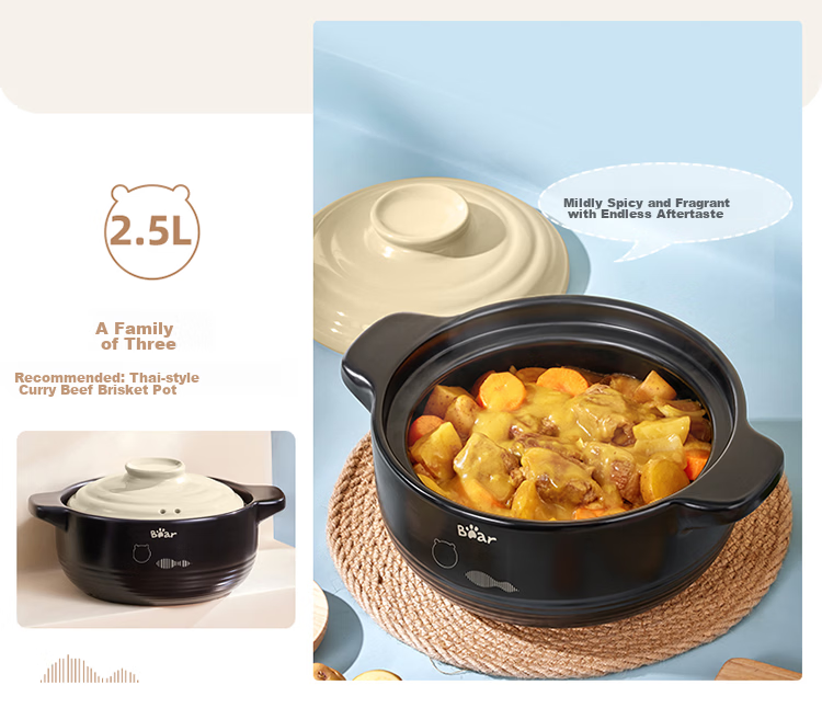 Bear 6L High-Temperature Resistant Ceramic Casserole Pot for Whole Chicken Soup Stewing, Gas Stove Compatible, Crack-Resistant Clay Pot 11